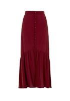 Women Bordeaux Maxi Skirt with Button Details