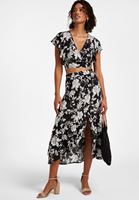 Women Black Floral Crop Blouse