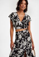 Women Black Floral Crop Blouse