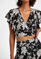 Women Black Floral Crop Blouse