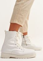 Women White Lace-up Boots