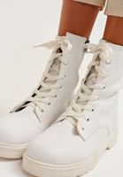 Women White Lace-up Boots