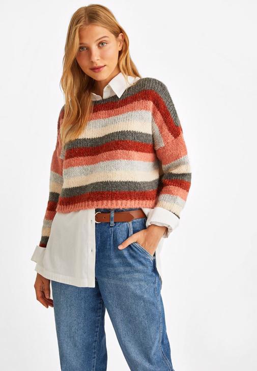 Çizgili Triko Kazak ve Slouchy Jean Kombini