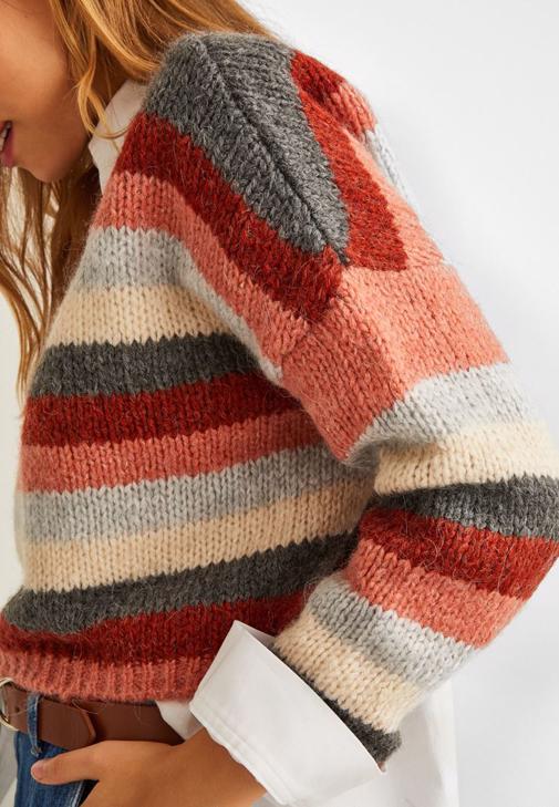 Çizgili Triko Kazak ve Slouchy Jean Kombini