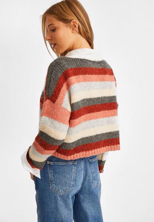 Çizgili Triko Kazak ve Slouchy Jean Kombini