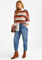 Çizgili Triko Kazak ve Slouchy Jean Kombini