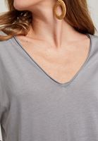 Bayan Gri V Yaka Oversize Tişört ( MODAL )