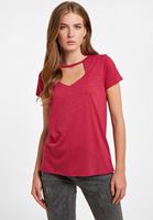 Bayan Pembe Kesik Detaylı Tişört ( TENCEL™ )
