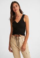 Women Black Textured V-Neck Top