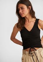 Women Black Textured V-Neck Top