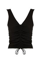Women Black Textured V-Neck Top