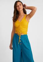 Women Yellow Textured V-Neck Top
