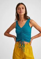 Women Blue Textured V-Neck Top
