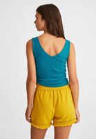 Women Blue Textured V-Neck Top