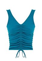 Women Blue Textured V-Neck Top