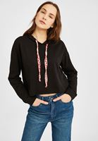 Bayan Siyah Kapüşonlu Kısa Sweatshirt