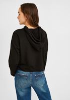 Bayan Siyah Kapüşonlu Kısa Sweatshirt