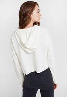 Bayan Krem Kapüşonlu Kısa Sweatshirt