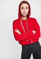 Bayan Kırmızı Kapüşonlu Kısa Sweatshirt