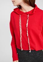 Bayan Kırmızı Kapüşonlu Kısa Sweatshirt