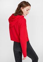 Bayan Kırmızı Kapüşonlu Kısa Sweatshirt