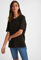 Bayan Siyah Sıfır Yaka Oversize Tişört