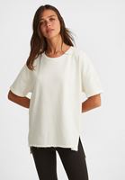 Bayan Krem Sıfır Yaka Oversize Tişört