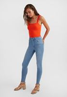 Bayan Mavi Yüksek Bel Dar Paça Skinny Pantolon