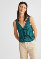 Women Green Jacquard Blouse with Ruffles