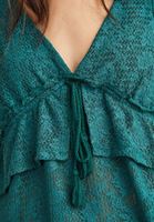Women Green Jacquard Blouse with Ruffles