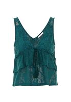 Women Green Jacquard Blouse with Ruffles