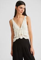 Women Cream Jacquard Blouse with Ruffles