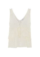 Women Cream Jacquard Blouse with Ruffles