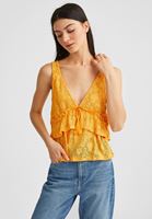 Women Yellow Jacquard Blouse with Ruffles