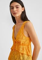Women Yellow Jacquard Blouse with Ruffles