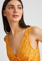Women Yellow Jacquard Blouse with Ruffles