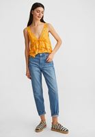 Women Yellow Jacquard Blouse with Ruffles