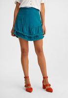 Women Blue Mini Skirt with Fringes