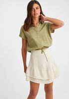 Women Cream Mini Skirt with Fringes