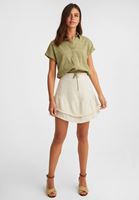 Women Cream Mini Skirt with Fringes