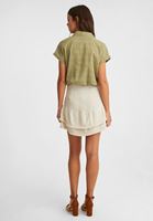 Women Cream Mini Skirt with Fringes
