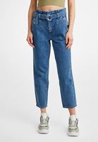 Women Blue High-Waist Belted Jeans