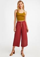 Bayan Kahverengi U Yaka Dikişsiz Crop Top