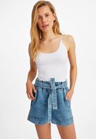 Bayan Beyaz U Yaka Dikişsiz Crop Top