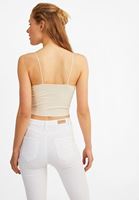 Women Cream Seamless Crop Top with V Neck