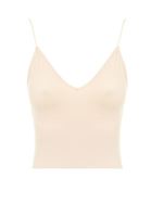 Women Cream Seamless Crop Top with V Neck