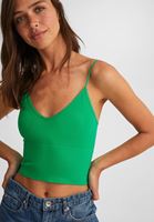 Women Green Seamless Crop Top with V Neck