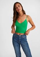Women Green Seamless Crop Top with V Neck