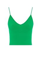 Women Green Seamless Crop Top with V Neck