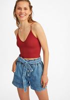 Women Bordeaux Seamless Crop Top with V Neck